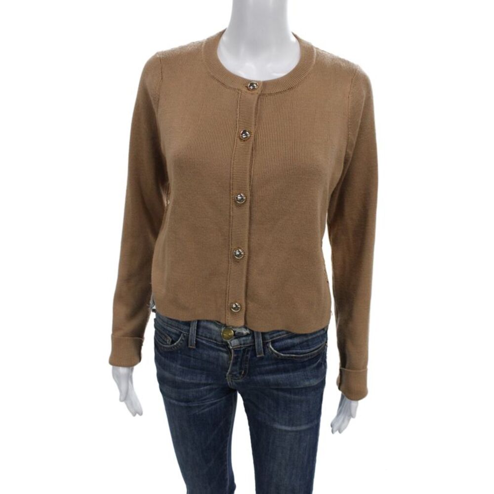 Cami NYC Women Brown Merino Wool Lace Crew Neck Cardigan Long Sleeve Size S